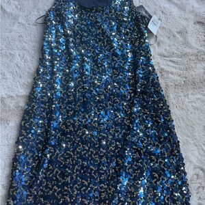 Oleg Cassini Navy and Gold Sequin Dress